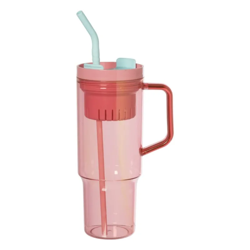 Xenos Drinkflessen|Kinderservies-Drinkbeker met rietje Titan - roze - 1 liter