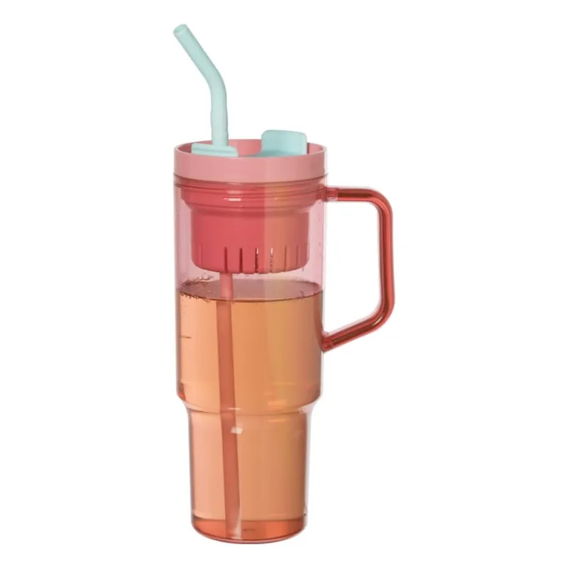 Xenos Drinkflessen|Kinderservies-Drinkbeker met rietje Titan - roze - 1 liter