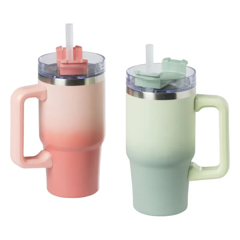 Xenos Drinkflessen|Kerstcadeaus-Drinkbeker thermo met draaideksel - roze - 600 ml