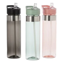 Xenos Drinkflessen-Drinkfles met rietje - zwart - 500 ml