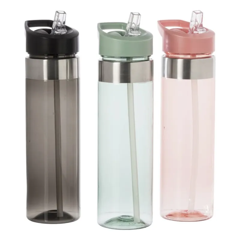 Xenos Drinkflessen-Drinkfles met rietje - zwart - 500 ml