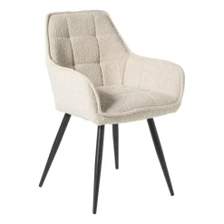 Xenos Eetkamerstoelen-Eetkamerstoel bouclé met armleuning - beige - 87x56.5x43 cm