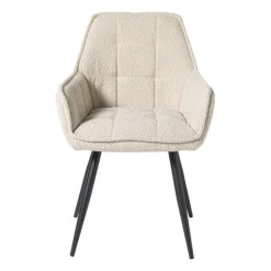 Xenos Eetkamerstoelen-Eetkamerstoel bouclé met armleuning - beige - 87x56.5x43 cm