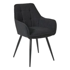 Xenos Eetkamerstoelen-Eetkamerstoel bouclé met armleuning - zwart - 87x56.5x43 cm