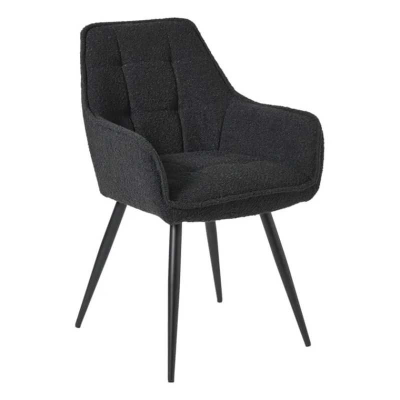 Xenos Eetkamerstoelen-Eetkamerstoel bouclé met armleuning - zwart - 87x56.5x43 cm