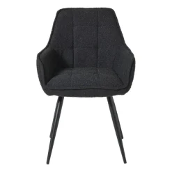 Xenos Eetkamerstoelen-Eetkamerstoel bouclé met armleuning - zwart - 87x56.5x43 cm