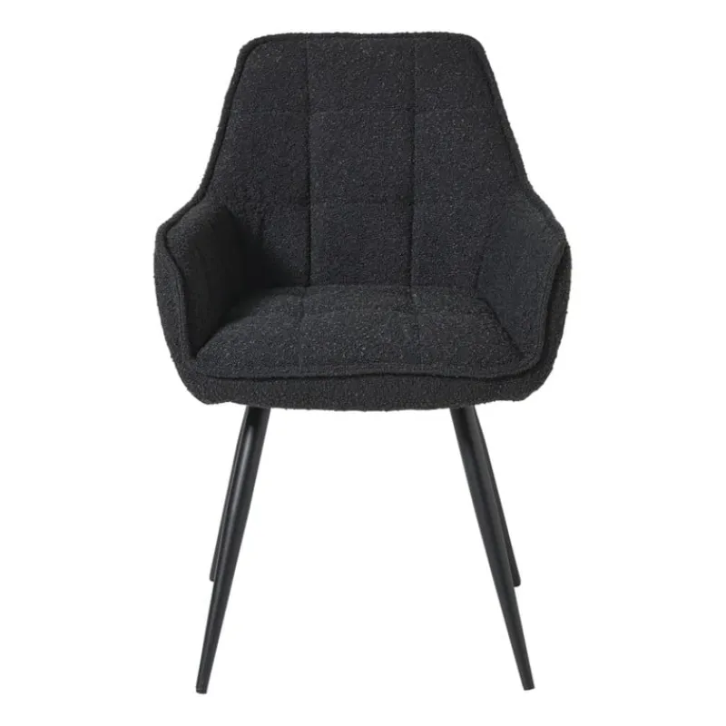Xenos Eetkamerstoelen-Eetkamerstoel bouclé met armleuning - zwart - 87x56.5x43 cm