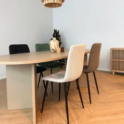 Xenos Eetkamerstoelen-Eetkamerstoel chenille - groen - 90x53.5x44.5 cm
