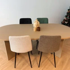 Xenos Eetkamerstoelen-Eetkamerstoel chenille - groen - 90x53.5x44.5 cm