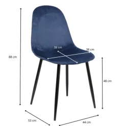 Xenos Eetkamerstoelen-Eetkamerstoel Ivy velvet - donkerblauw - 88x44x53 cm