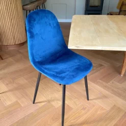 Xenos Eetkamerstoelen-Eetkamerstoel Ivy velvet - donkerblauw - 88x44x53 cm