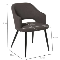 Xenos Eetkamerstoelen-Eetkamerstoel Leonardo met armleuning - grijs - 81x62.5x56 cm