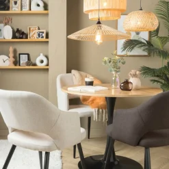 Xenos Eetkamerstoelen-Eetkamerstoel Leonardo met armleuning - beige - 81x62.5x56 cm