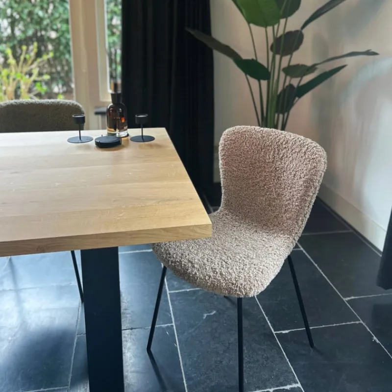 Xenos Eetkamerstoelen-Eetkamerstoel Liz - beige - teddy - 83.5x55x45.4 cm