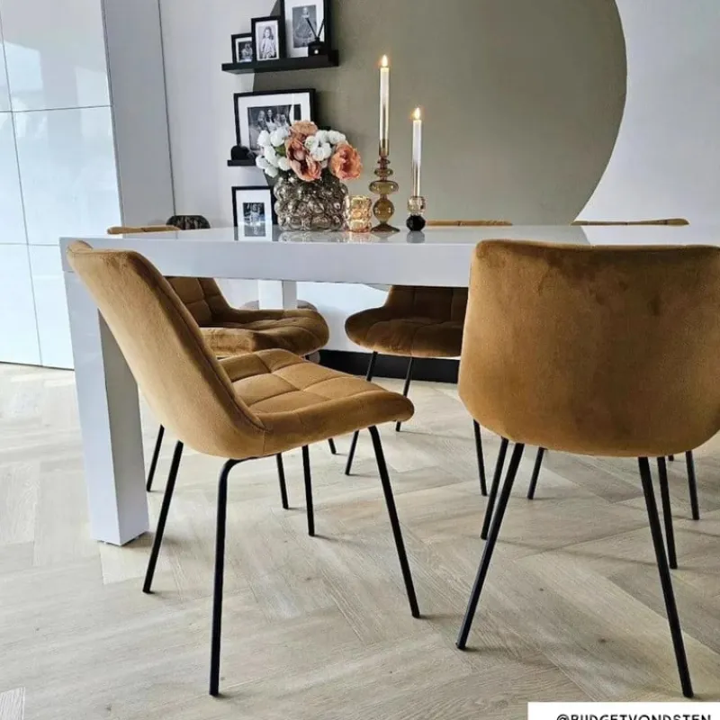 Xenos Eetkamerstoelen-Eetkamerstoel velvet - cognac - 79x50x44 cm