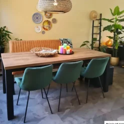 Xenos Eetkamerstoelen-Eetkamerstoel velvet - donkergroen - 79x50x44 cm