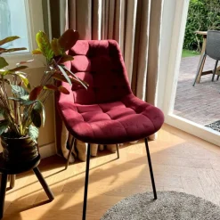Xenos Eetkamerstoelen-Eetkamerstoel velvet - rood - 79x50x44 cm