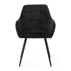 Xenos Eetkamerstoelen-Eetkamerstoel velvet met armleuning - zwart - 87x56.5x43 cm