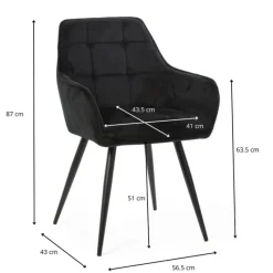 Xenos Eetkamerstoelen-Eetkamerstoel velvet met armleuning - zwart - 87x56.5x43 cm