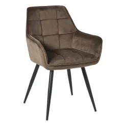 Xenos Eetkamerstoelen-Eetkamerstoel velvet met armleuning - bruin - 87x56.5x43 cm