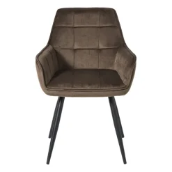 Xenos Eetkamerstoelen-Eetkamerstoel velvet met armleuning - bruin - 87x56.5x43 cm