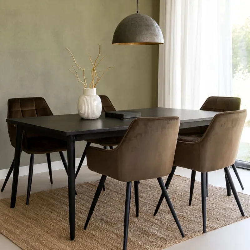 Xenos Eetkamerstoelen-Eetkamerstoel velvet met armleuning - bruin - 87x56.5x43 cm
