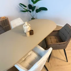 Xenos Eetkamerstoelen-Eetkamerstoel velvet met armleuning - bruin - 87x56.5x43 cm