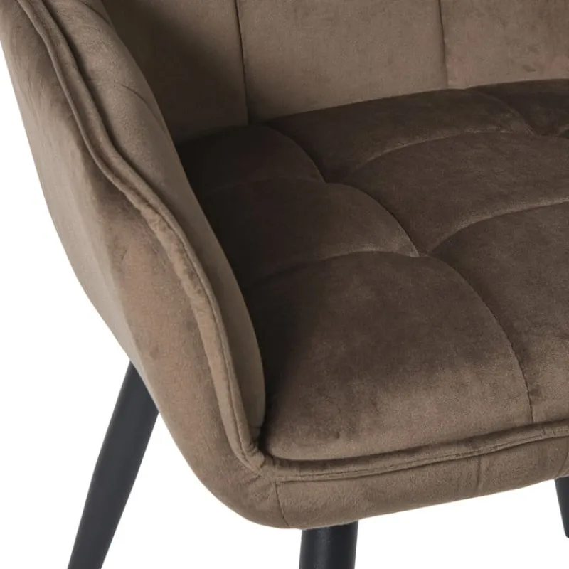 Xenos Eetkamerstoelen-Eetkamerstoel velvet met armleuning - bruin - 87x56.5x43 cm