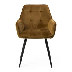 Xenos Eetkamerstoelen-Eetkamerstoel velvet met armleuning - oker - 87x56.5x43 cm