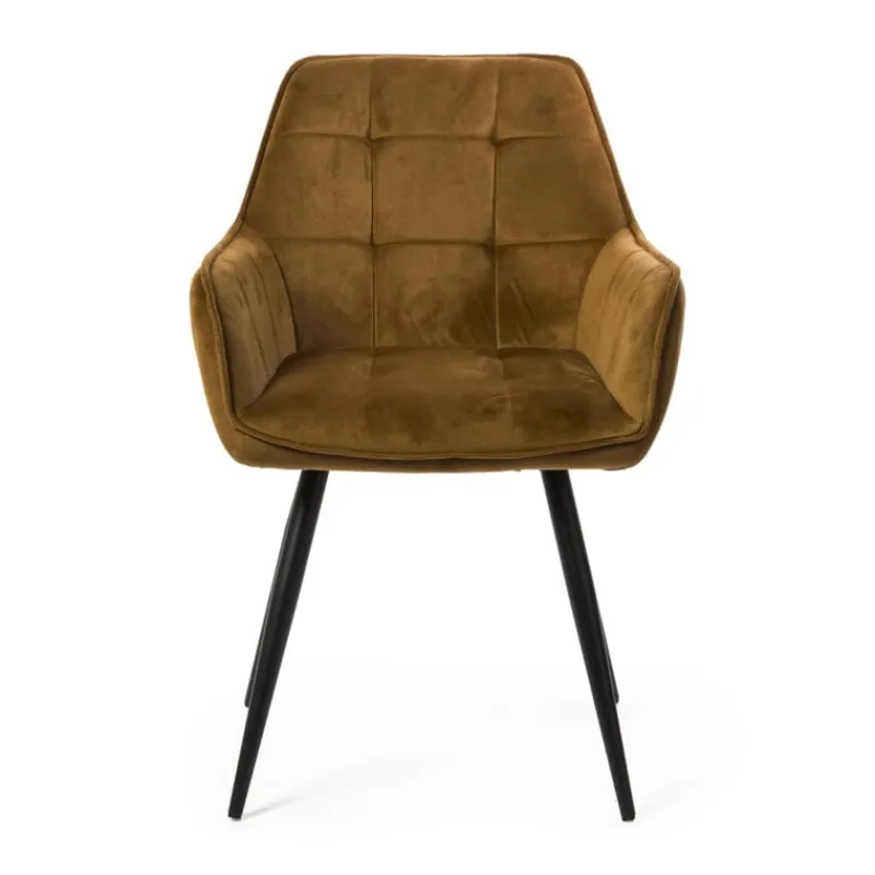 Xenos Eetkamerstoelen-Eetkamerstoel velvet met armleuning - oker - 87x56.5x43 cm