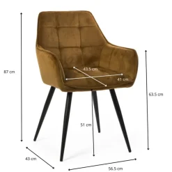 Xenos Eetkamerstoelen-Eetkamerstoel velvet met armleuning - oker - 87x56.5x43 cm