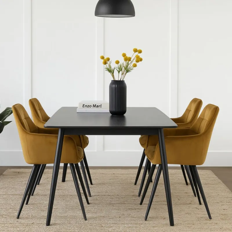 Xenos Eetkamerstoelen-Eetkamerstoel velvet met armleuning - oker - 87x56.5x43 cm