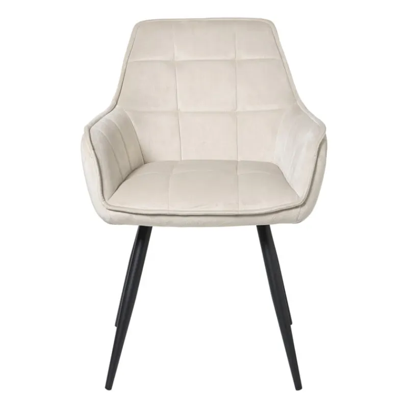 Xenos Eetkamerstoelen-Eetkamerstoel velvet met armleuning - beige - 87x56.5x43 cm