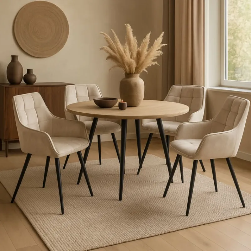 Xenos Eetkamerstoelen-Eetkamerstoel velvet met armleuning - beige - 87x56.5x43 cm