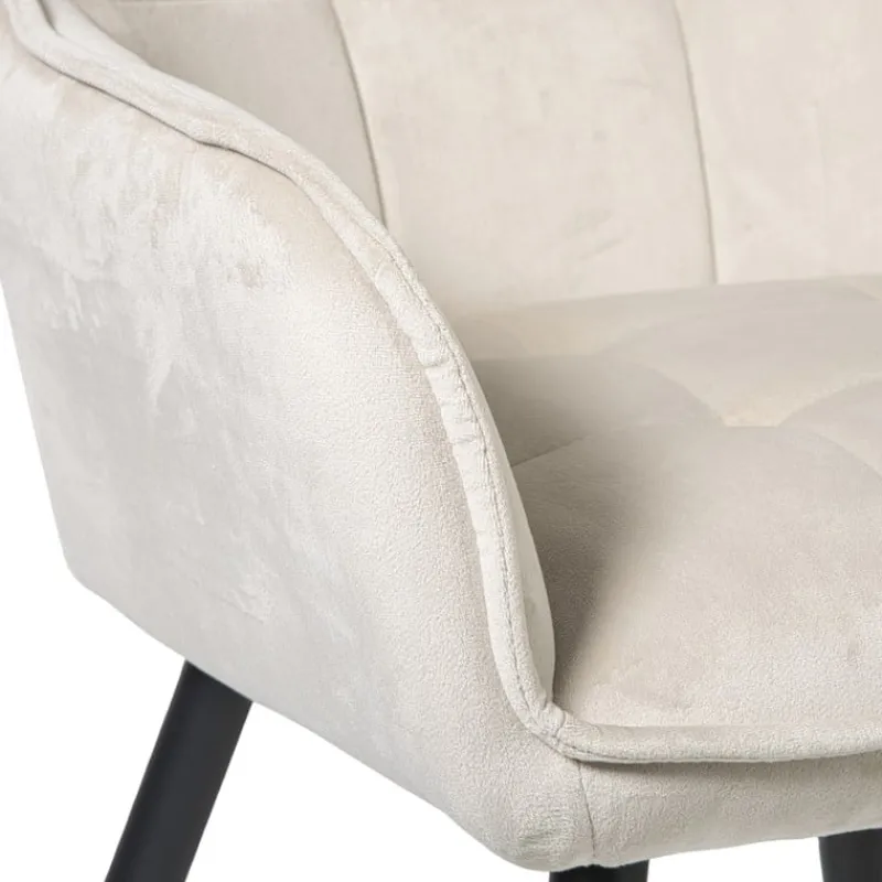 Xenos Eetkamerstoelen-Eetkamerstoel velvet met armleuning - beige - 87x56.5x43 cm