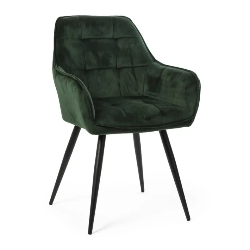 Xenos Eetkamerstoelen-Eetkamerstoel velvet met armleuning - groen - 87x56.5x43 cm