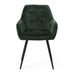 Xenos Eetkamerstoelen-Eetkamerstoel velvet met armleuning - groen - 87x56.5x43 cm