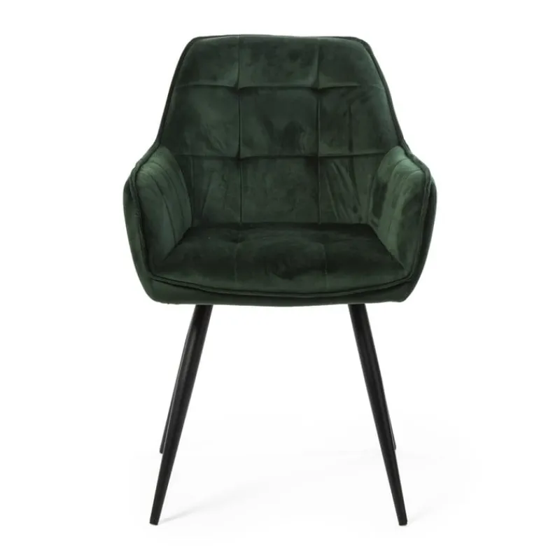 Xenos Eetkamerstoelen-Eetkamerstoel velvet met armleuning - groen - 87x56.5x43 cm