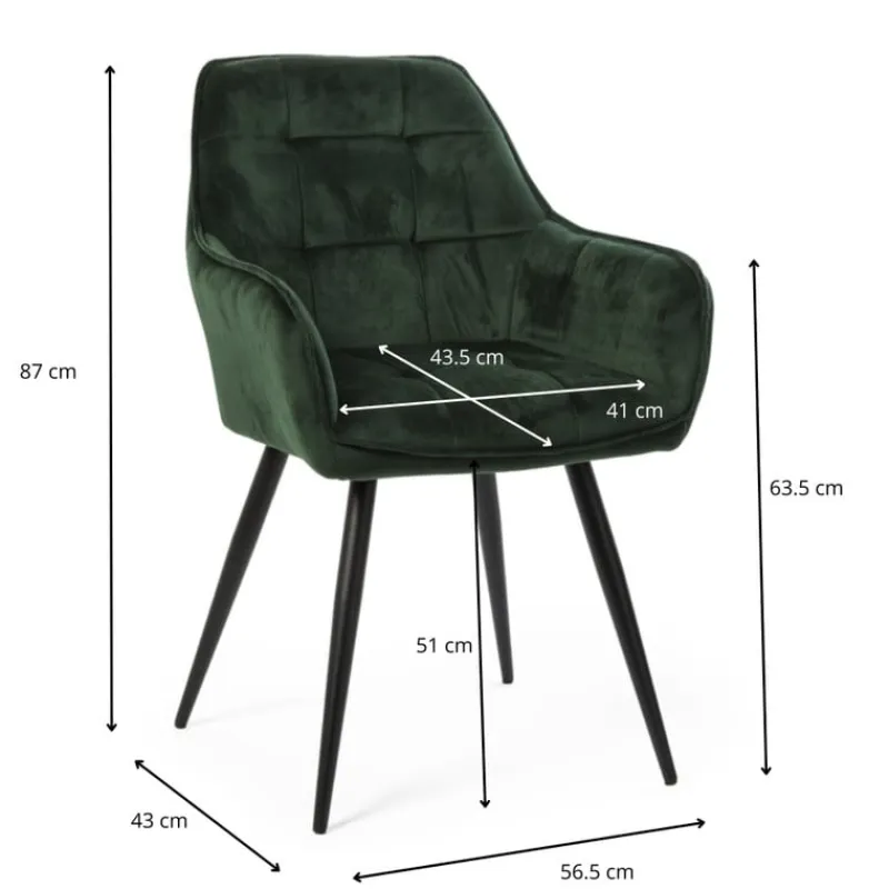 Xenos Eetkamerstoelen-Eetkamerstoel velvet met armleuning - groen - 87x56.5x43 cm
