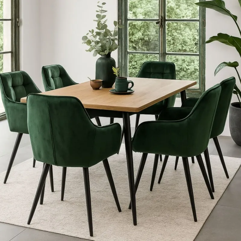 Xenos Eetkamerstoelen-Eetkamerstoel velvet met armleuning - groen - 87x56.5x43 cm