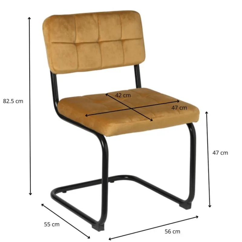 Xenos Eetkamerstoelen-Eetkamerstoel Yara velvet - oker - 82.5x56x55 cm