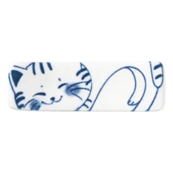 Xenos Sushi Servies|Eetstokjes-Eetstokjeshouder Mico kat - blauw/wit - 1.5x6x1.2 cm