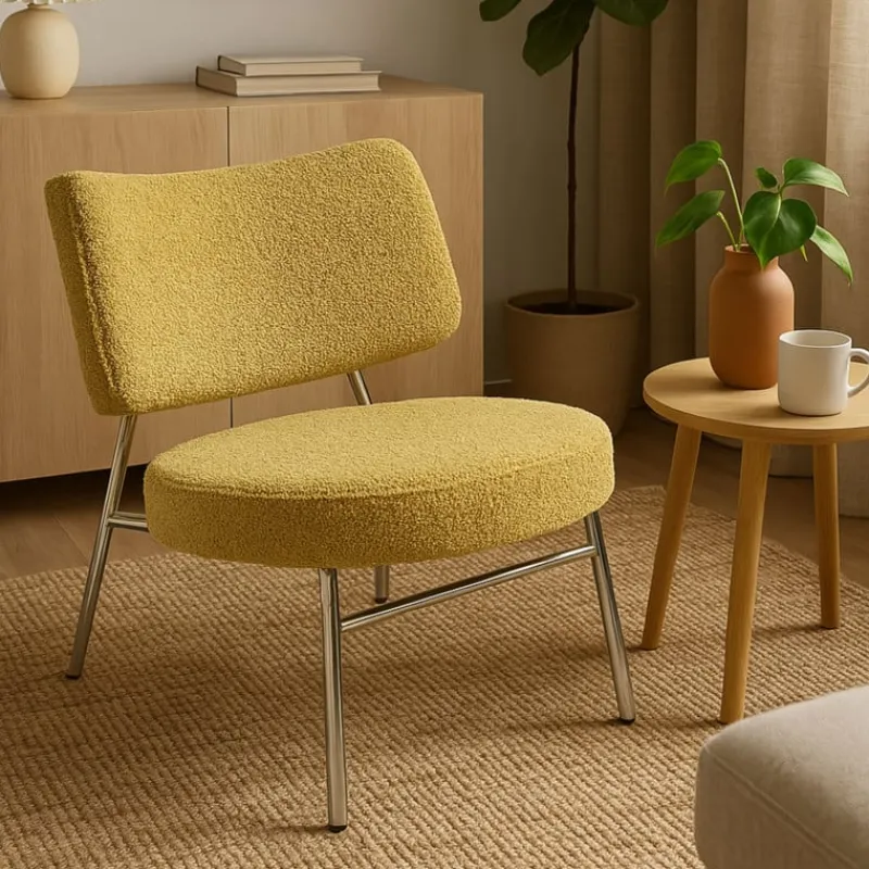 Xenos Fauteuils-Fauteuil Amber - geel/zilverkleurig - 71.5x63x70.5 cm