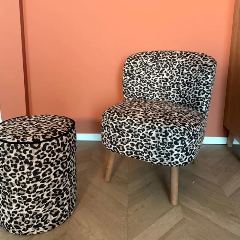 Xenos Fauteuils-Fauteuil luipaard - bruin - 69x66x56 cm
