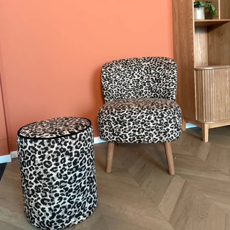 Xenos Fauteuils-Fauteuil luipaard - bruin - 69x66x56 cm