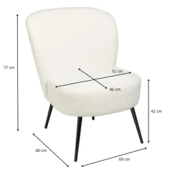 Xenos Fauteuils-Fauteuil teddy - wit - 77x69x60 cm