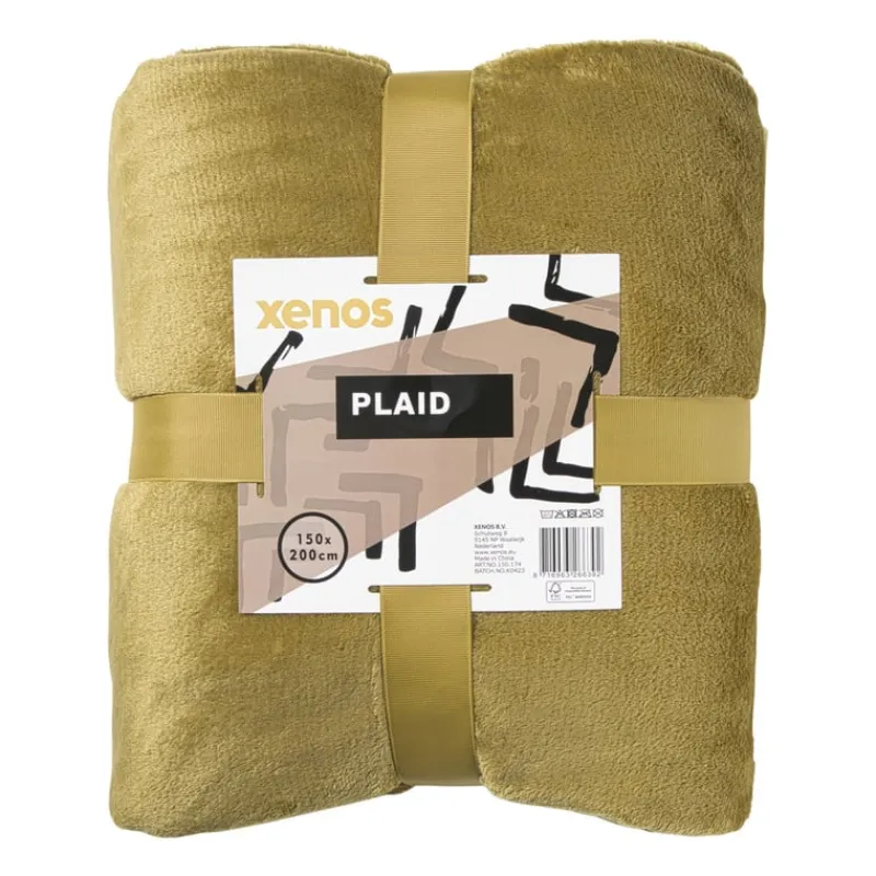 Xenos Plaids-Fleece deken - olijfgroen - 200x150 cm