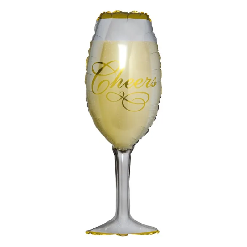 Xenos Ballonnen|Verjaardagen-Folieballon champagneglas - goud/wit - 90 cm