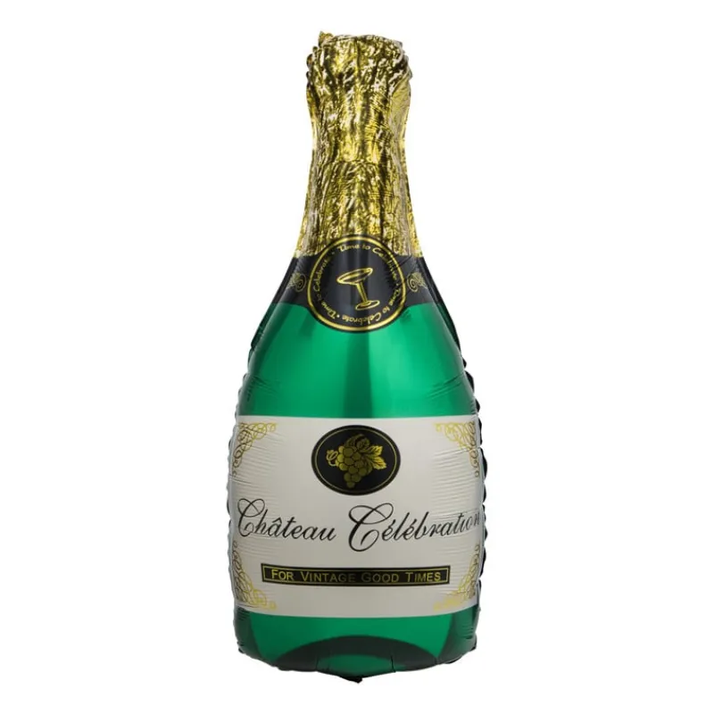 Xenos Ballonnen|Verjaardagen-Folieballon XL champagnefles - groen/goud - 93 cm
