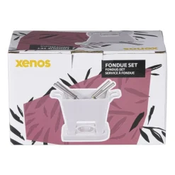 Xenos Fondue-Fondue set met 4 vorken - wit - 20x12x10.5 cm